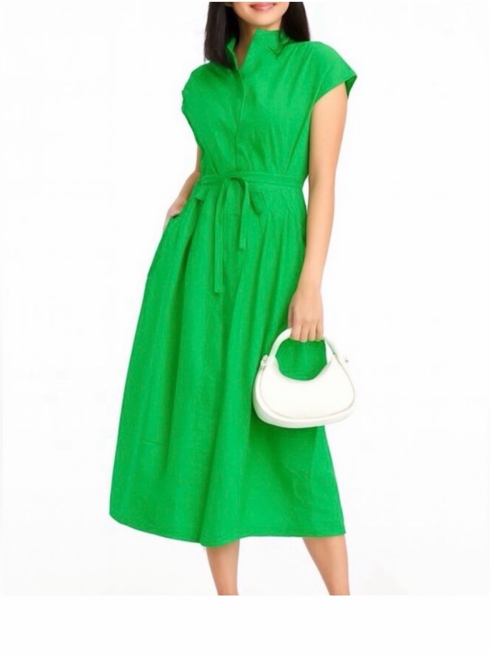 a new day Bright Green Cap-Sleeve Midi Dress with Tie Waist